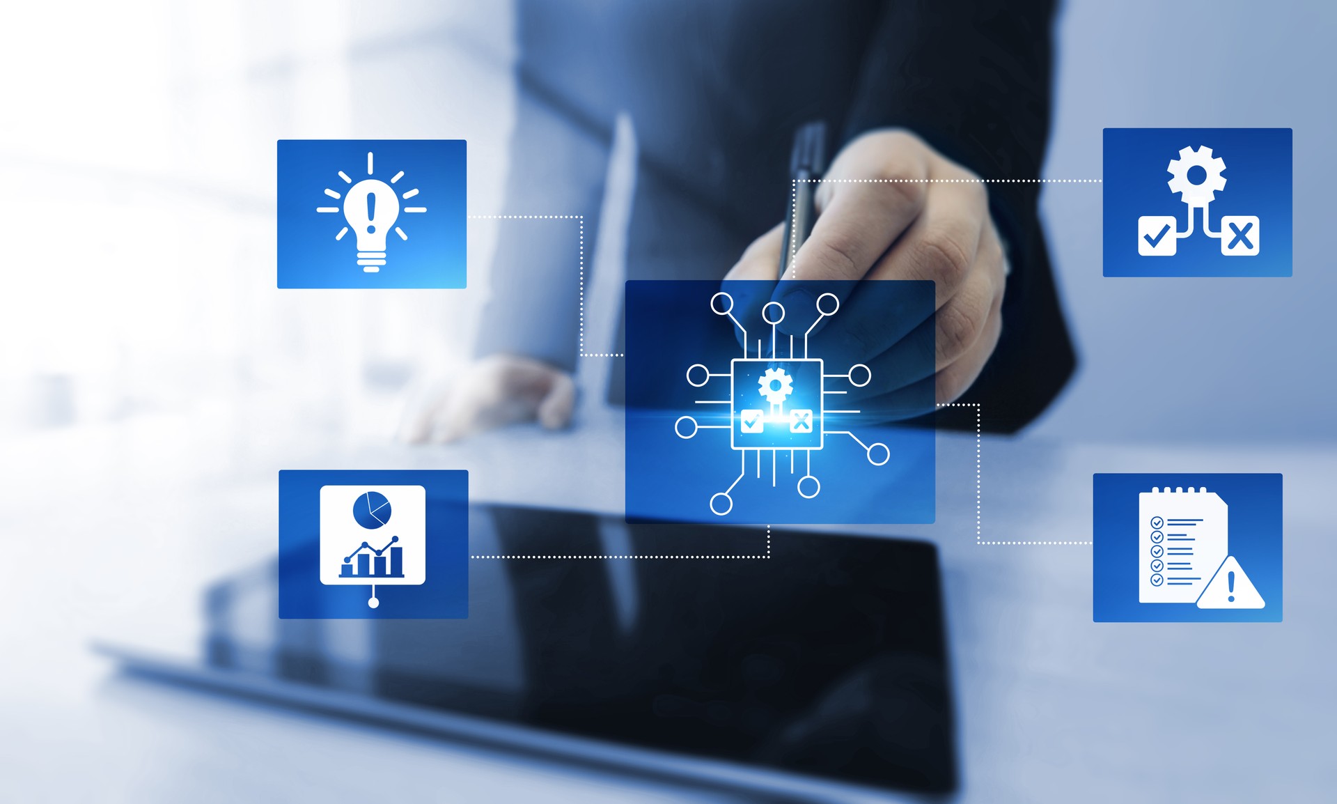 Engineer using laptop for optimization software AI bot with a Comprehensive Guide.Leveraging Artificial Intelligence in Decision Making.